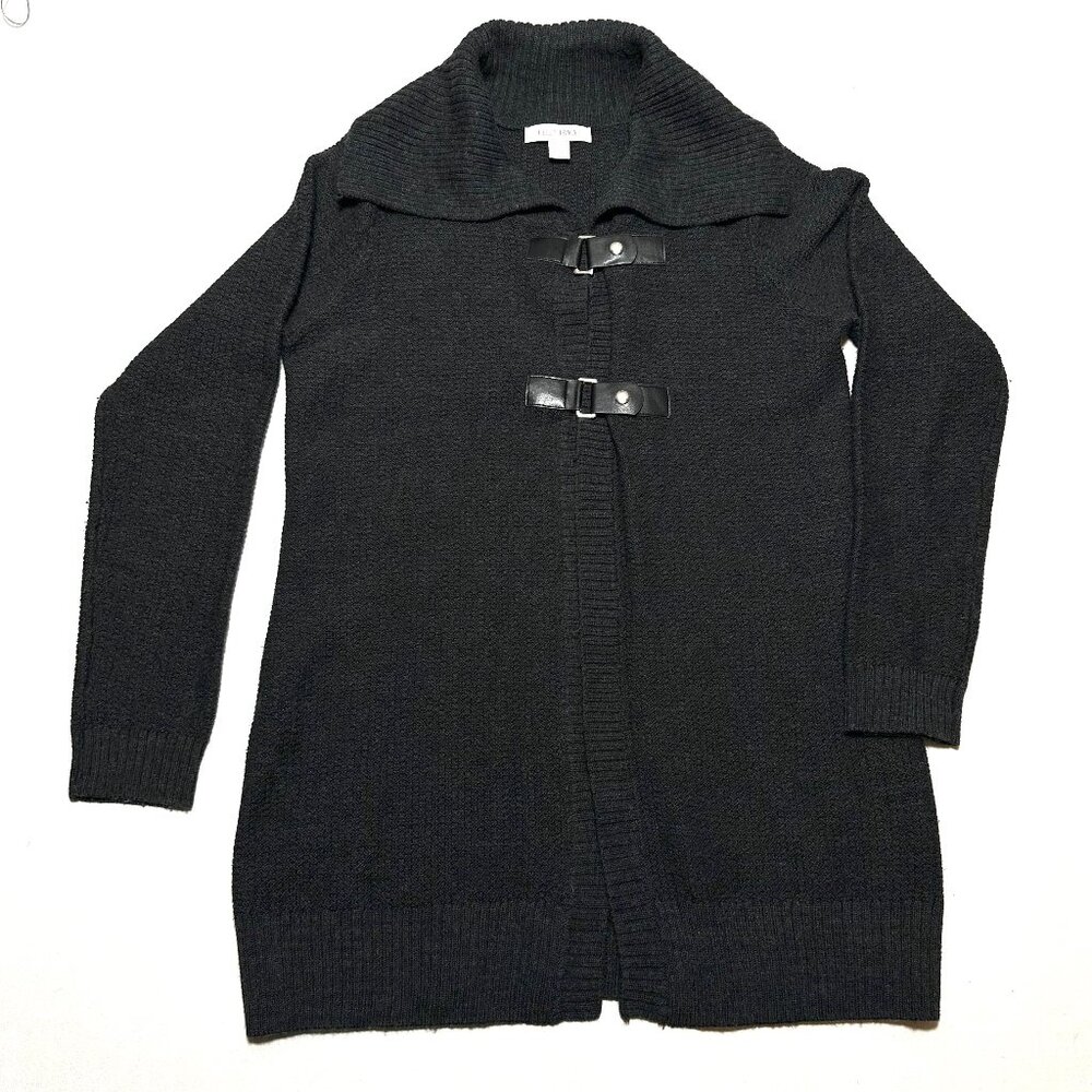 Ellen Tracy Charcoal Long Knit Cardigan  Buckle/Toggle Closure Women Size L